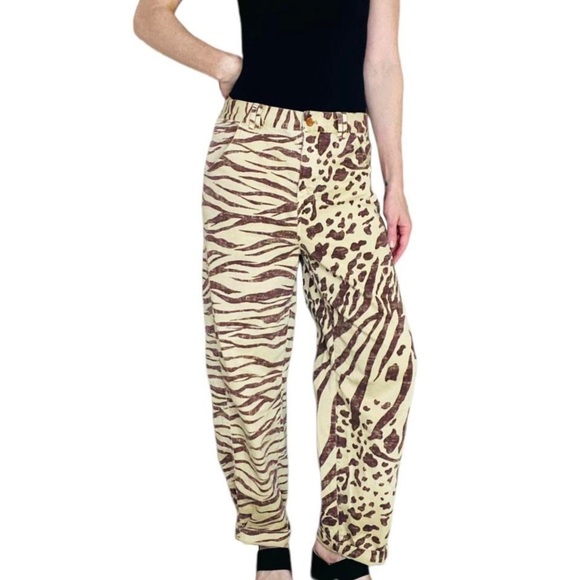 Anthropologie Pilcro Brown Animal Printed Relaxed The Long Bow Bohemian Pants